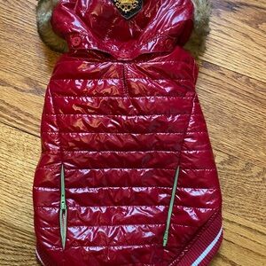 Small dog Puppia winter coat in size L Red with Fur